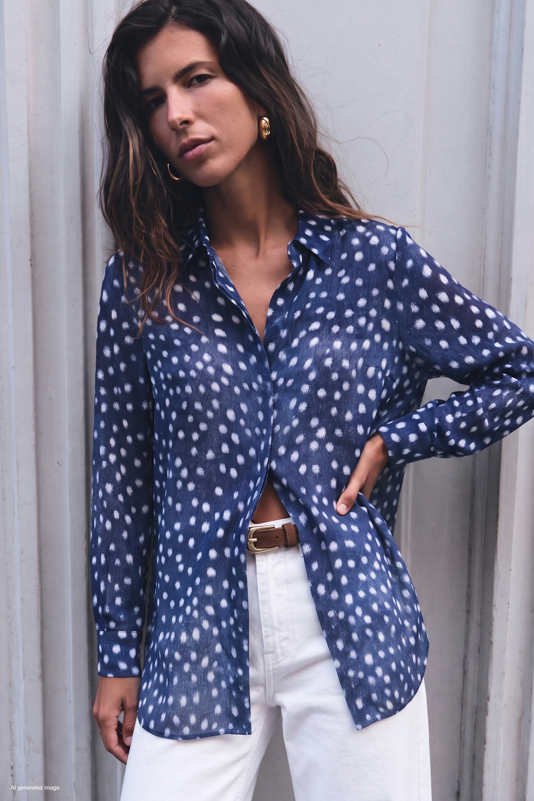 Sateen Chemise classique à motifs - Bleu marine
