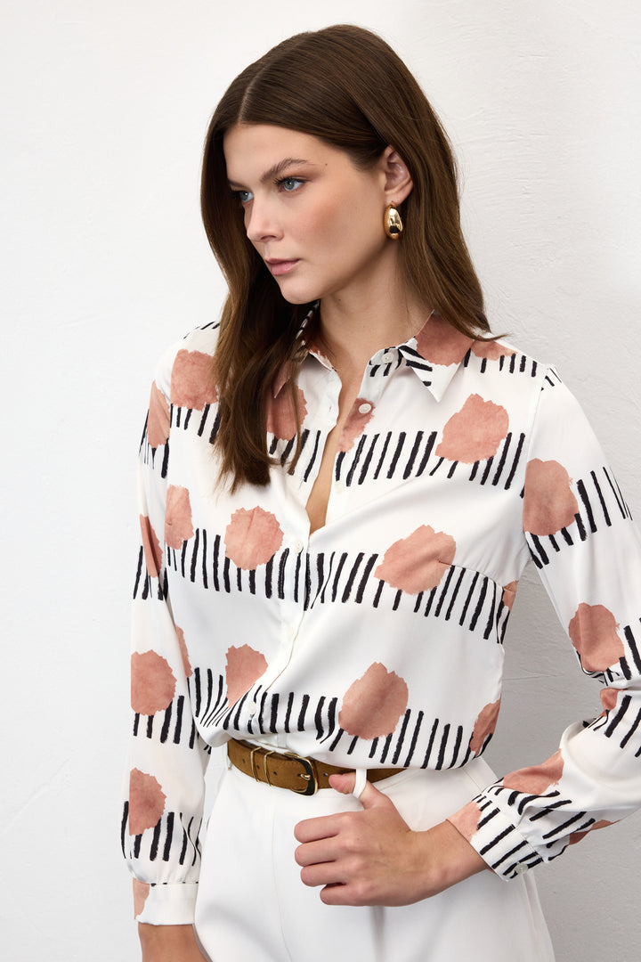 Sateen Chemise Classique Imprimée - mocha
