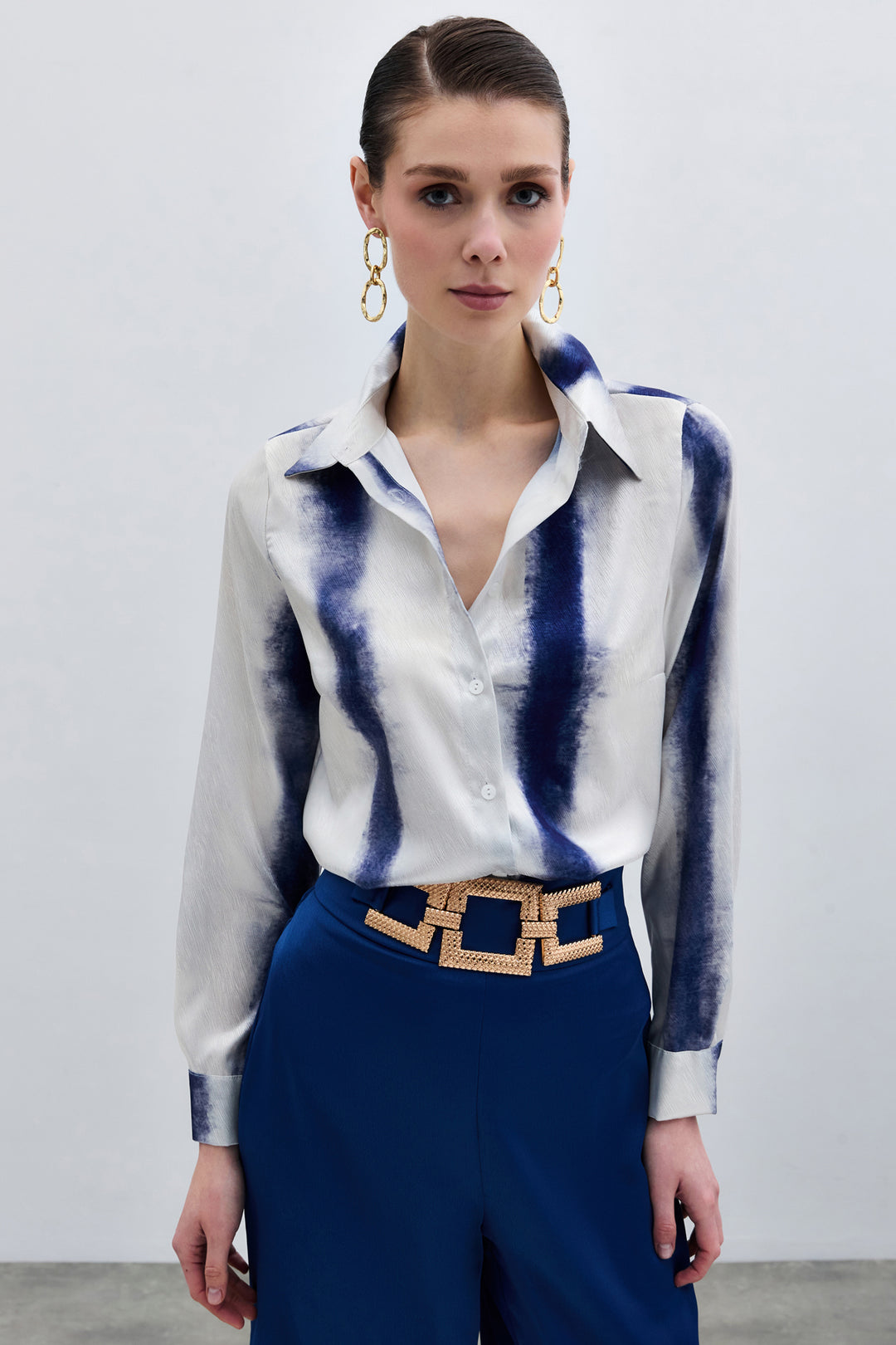 Sateen Chemise Classique Imprimée - sax Bleu