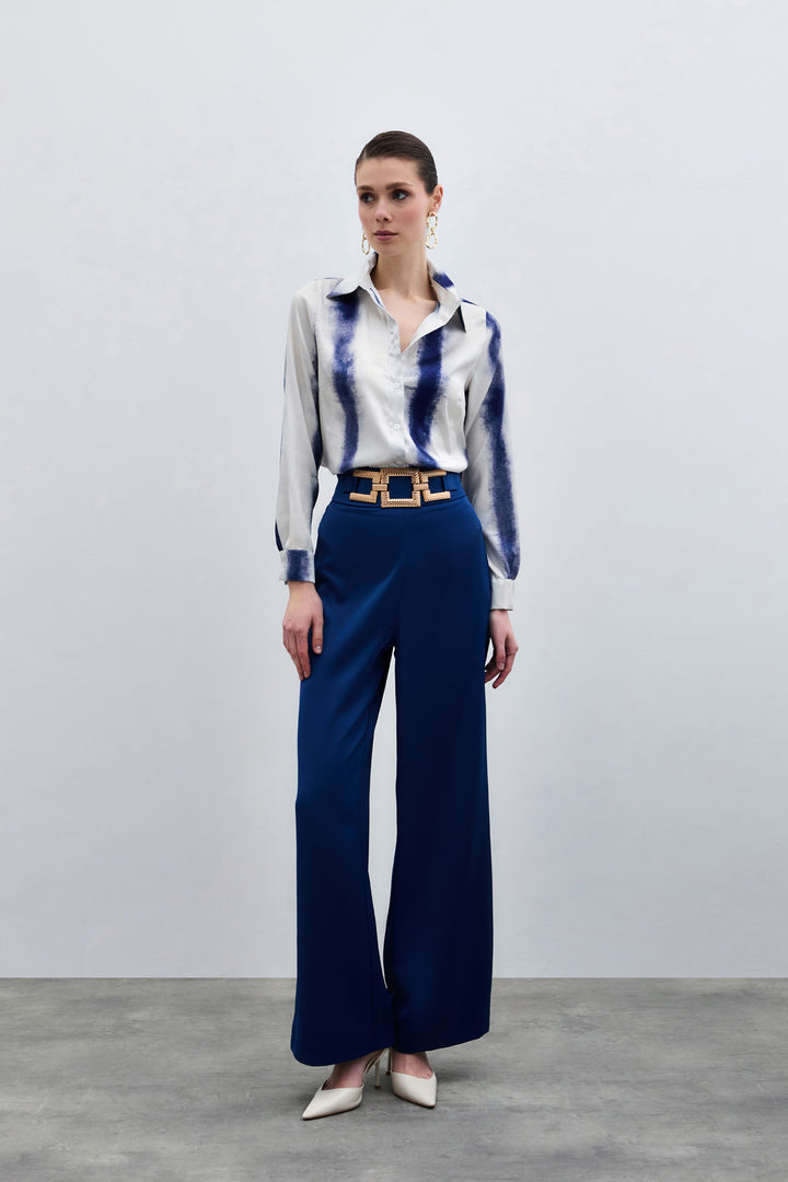 Sateen Chemise Classique Imprimée - sax Bleu
