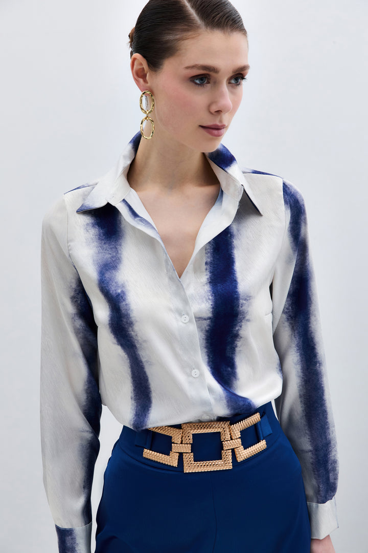 Sateen Chemise Classique Imprimée - sax Bleu