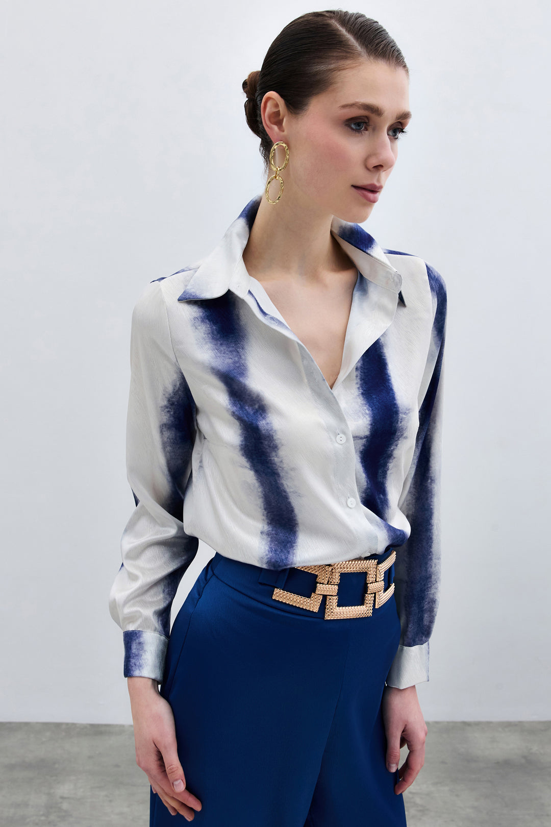 Sateen Chemise Classique Imprimée - sax Bleu