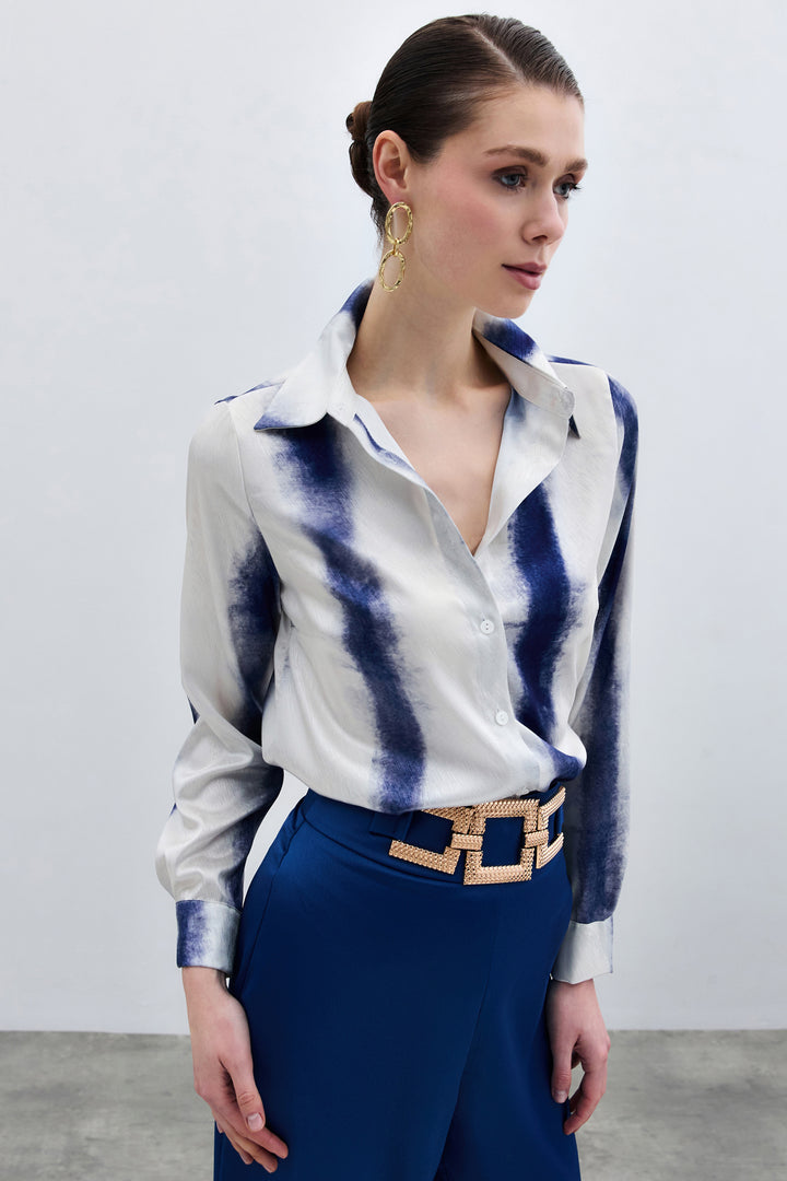 Sateen Chemise Classique Imprimée - sax Bleu