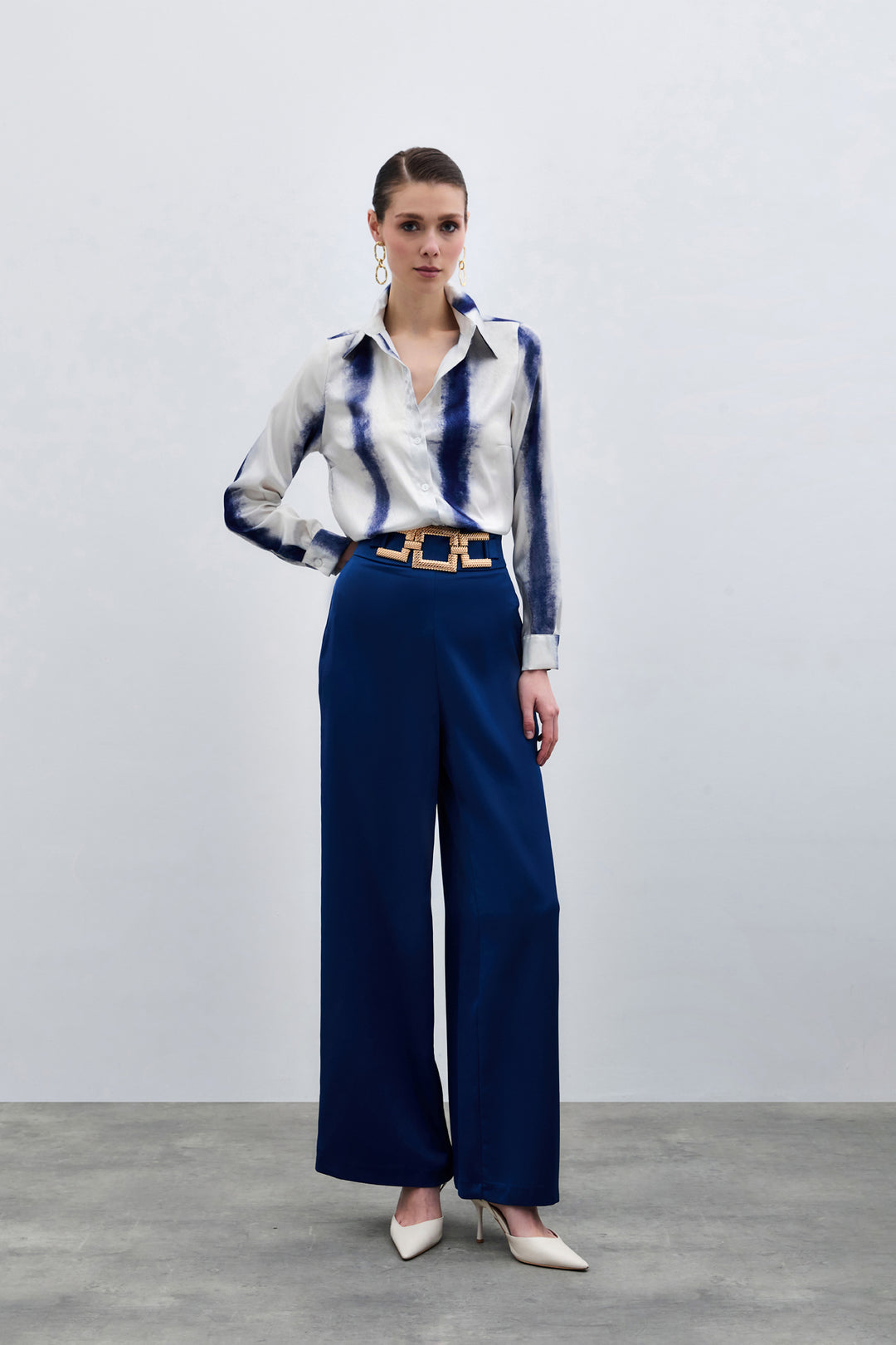Sateen Chemise Classique Imprimée - sax Bleu