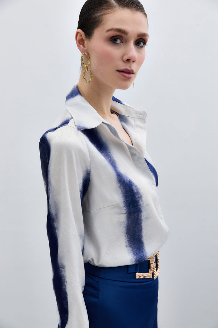 Sateen Chemise Classique Imprimée - sax Bleu