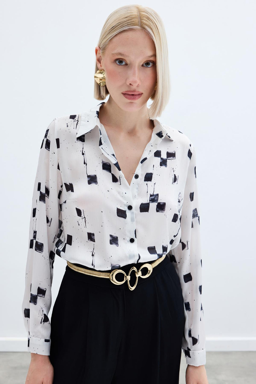 Sateen Chemise classique à motifs - Noir