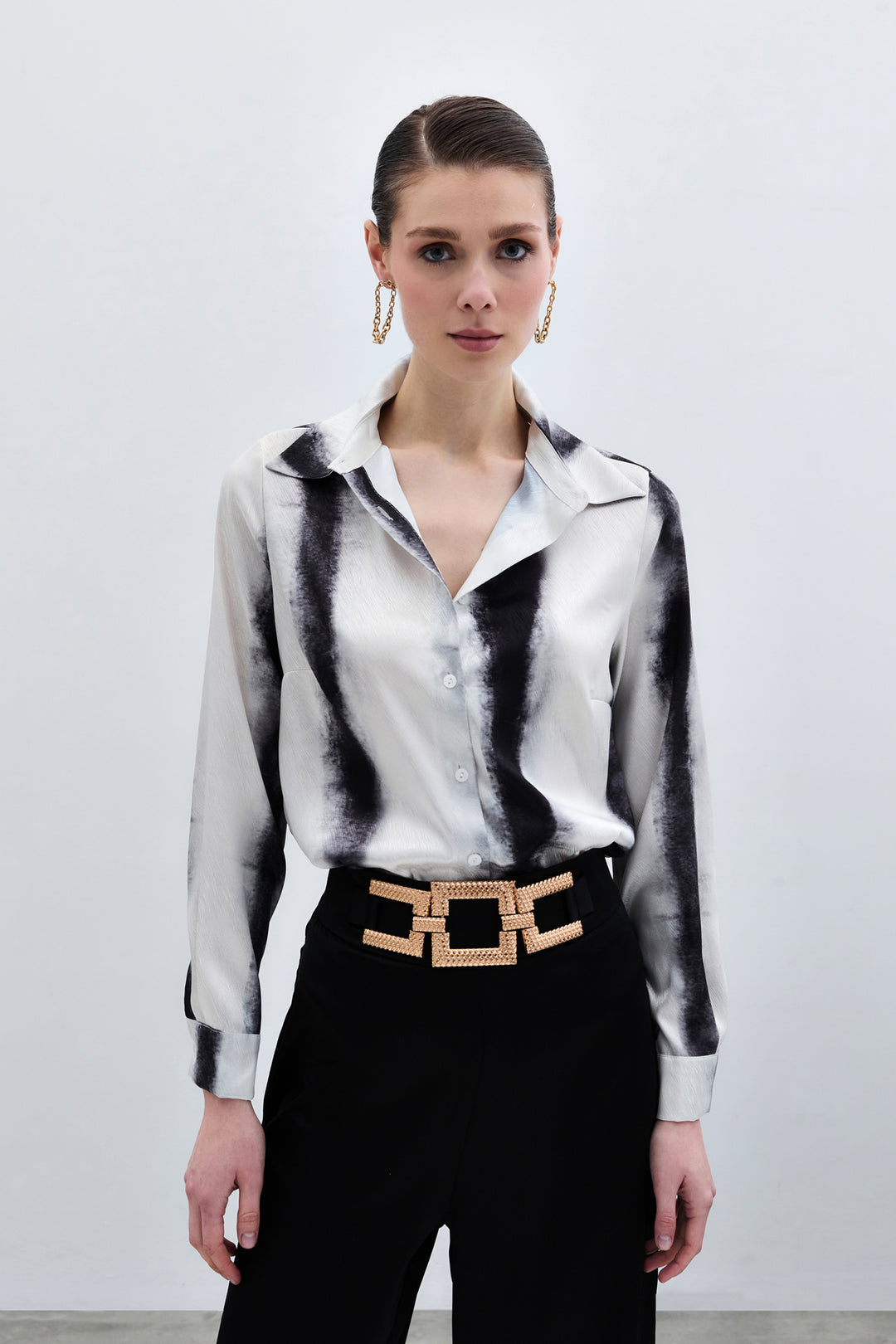 Sateen Chemise Classique Imprimée - Noir