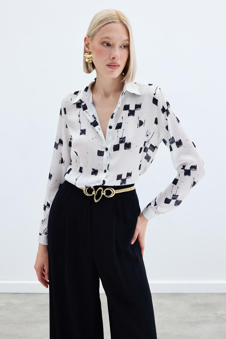 Sateen Chemise classique à motifs - Noir