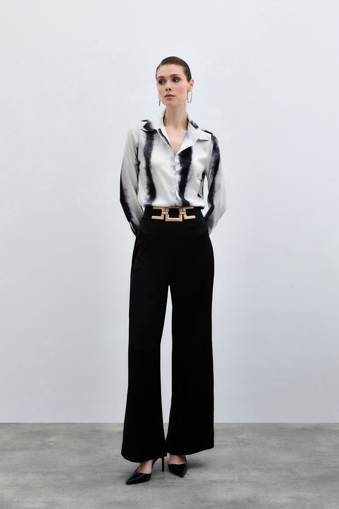 Sateen Chemise Classique Imprimée - Noir