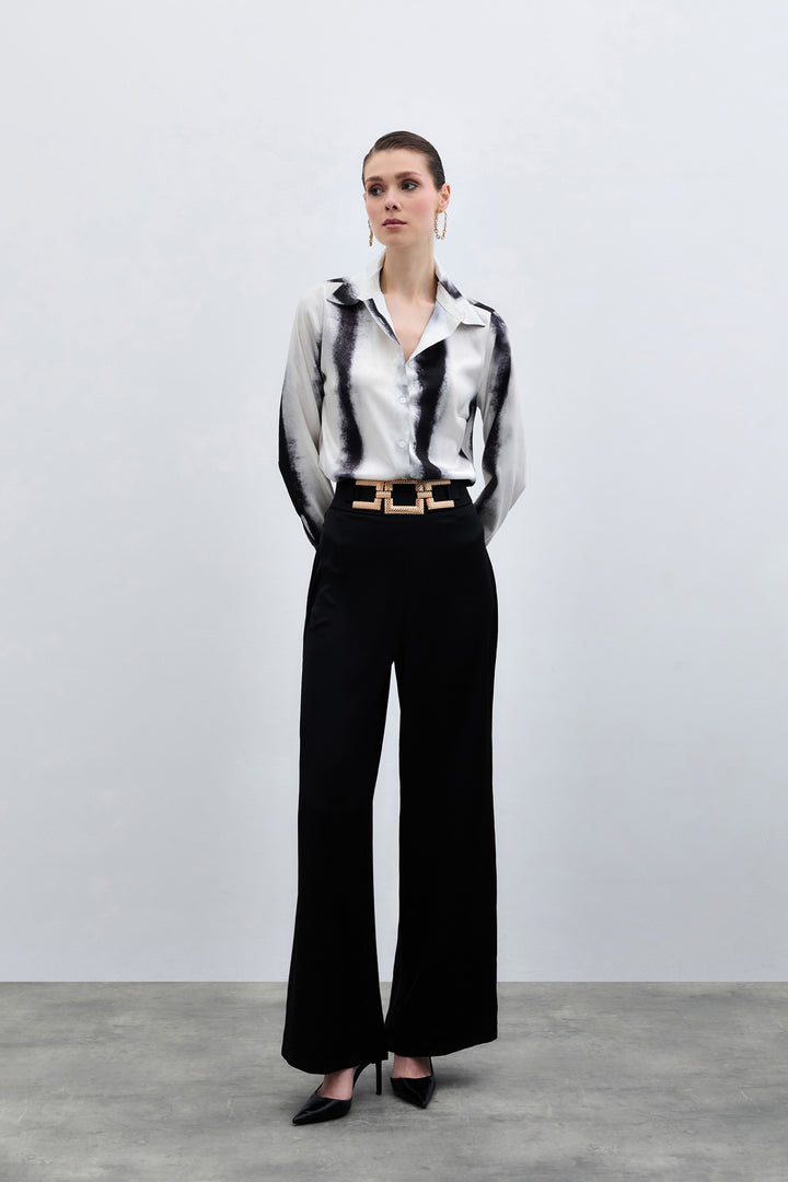 Sateen Chemise Classique Imprimée - Noir