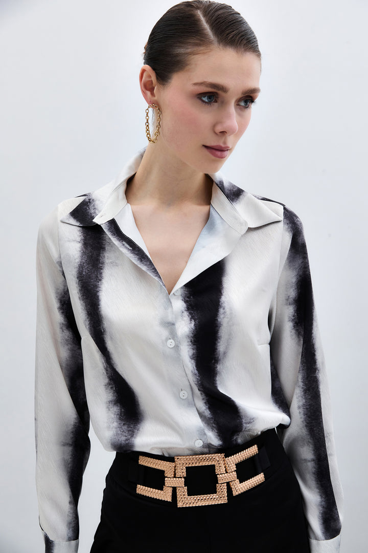 Sateen Chemise Classique Imprimée - Noir
