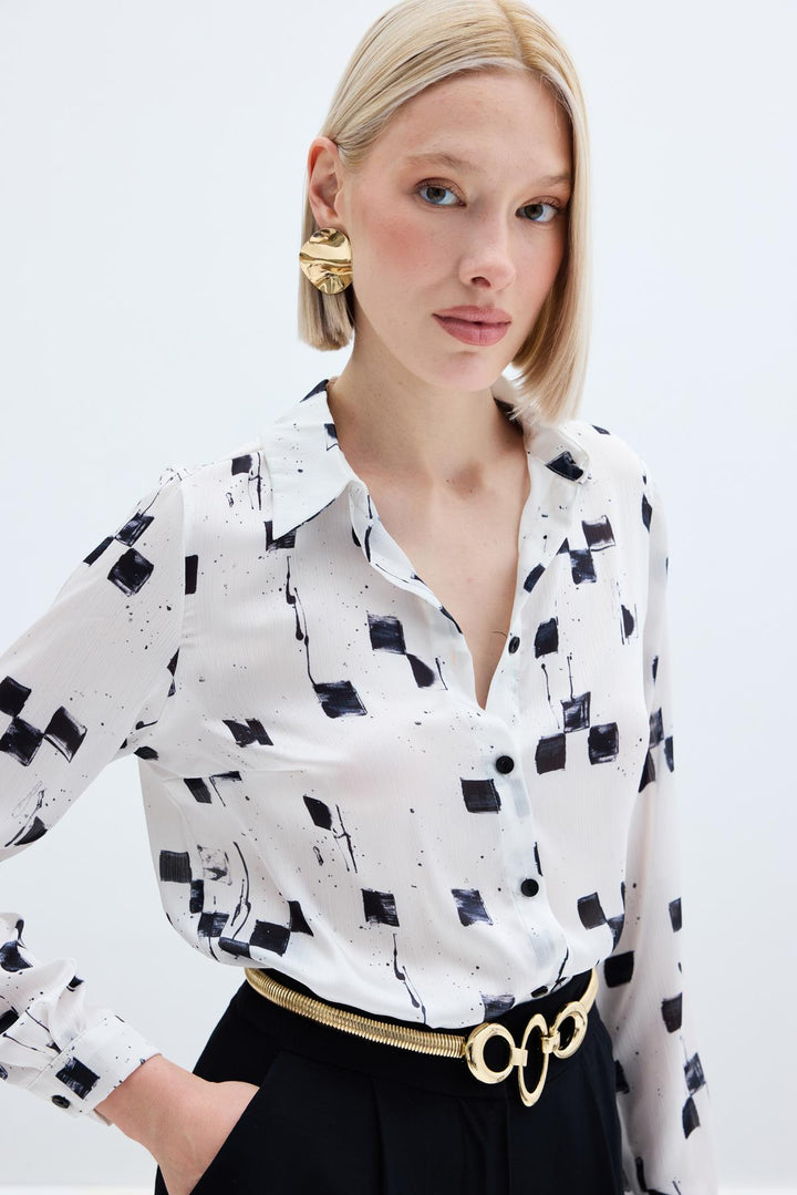 Sateen Chemise classique à motifs - Noir