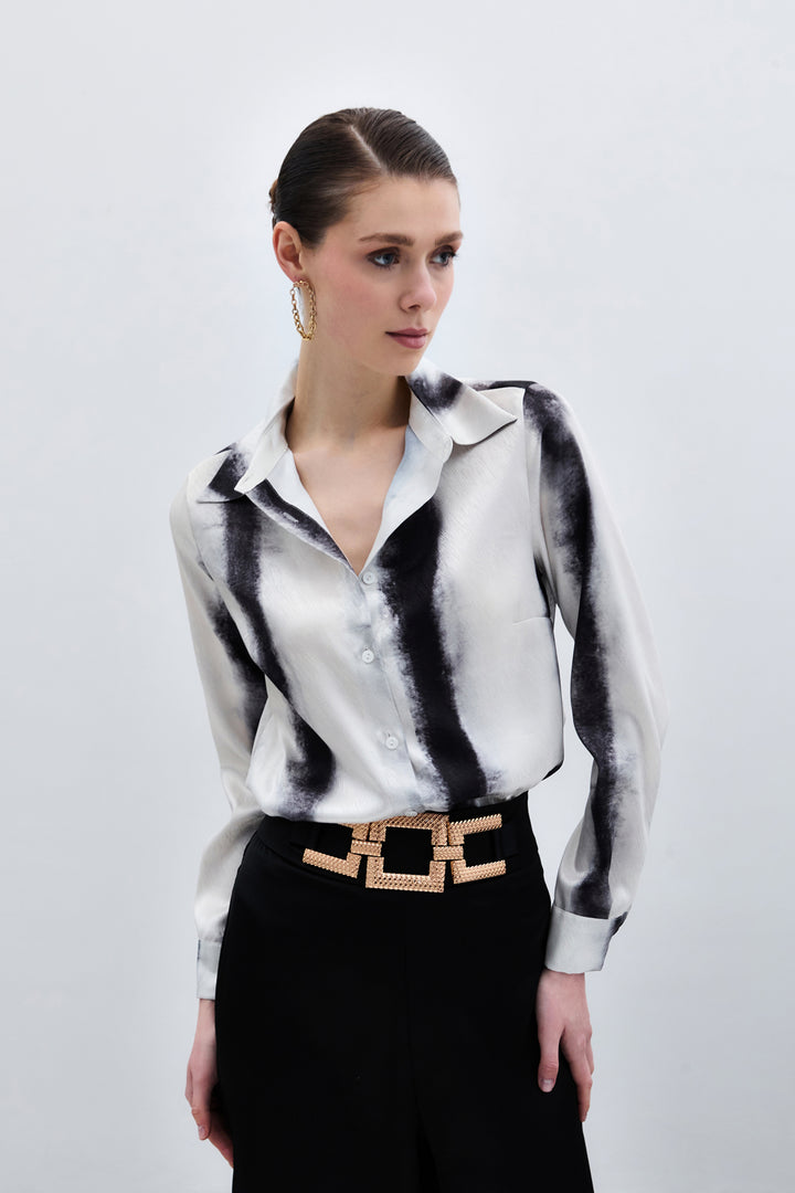 Sateen Chemise Classique Imprimée - Noir