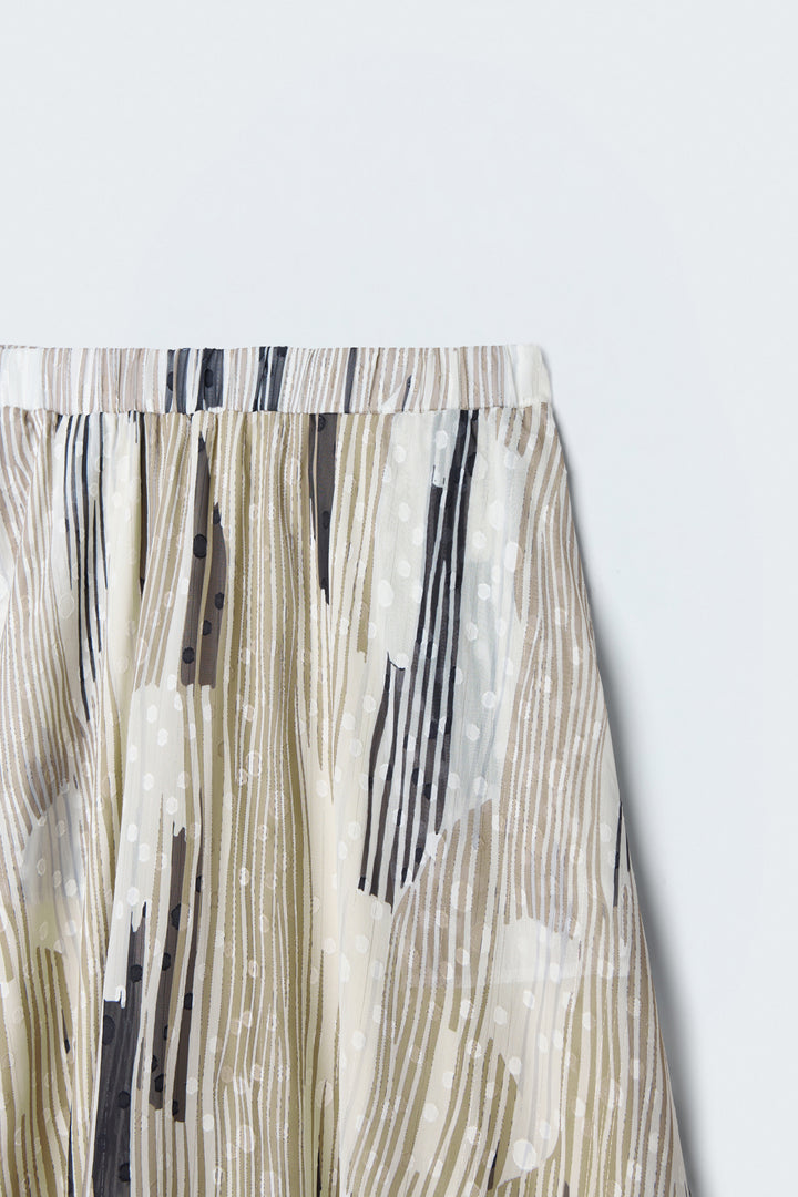 Sateen Jupe Évasée Imprimée - Beige