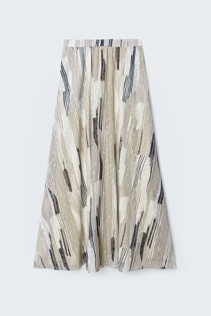 Sateen Jupe Évasée Imprimée - Beige