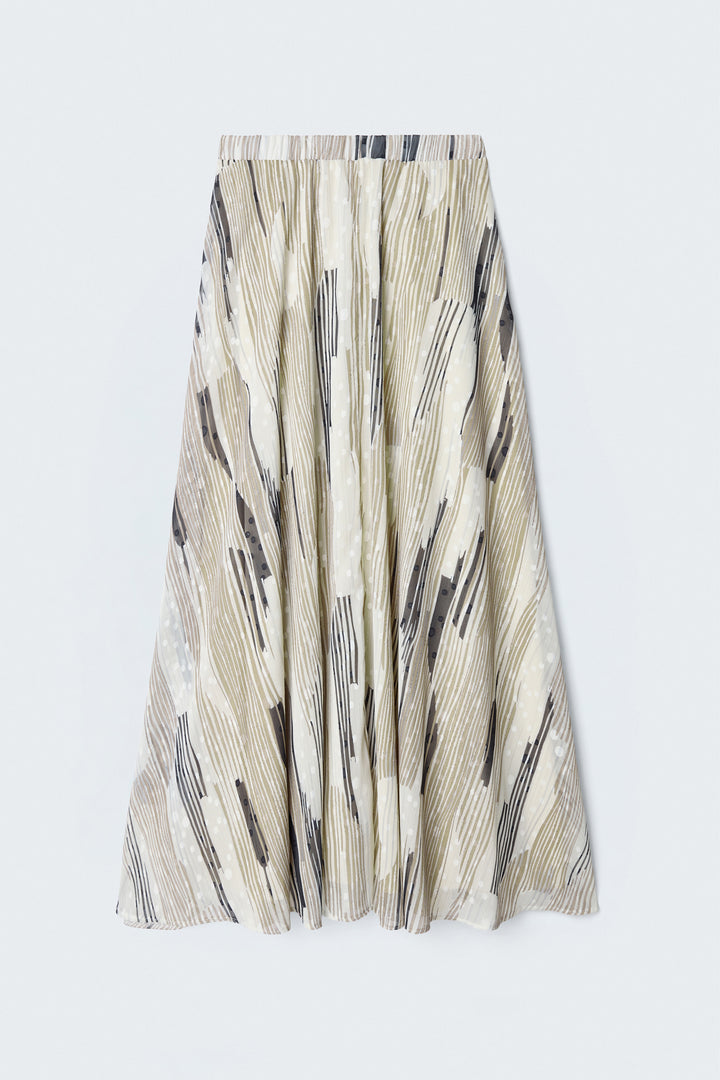 Sateen Jupe Évasée Imprimée - Beige