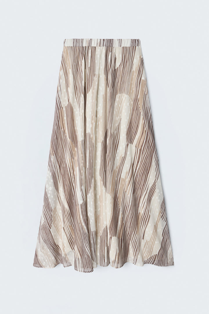 Sateen Jupe Évasée Imprimée - Marron