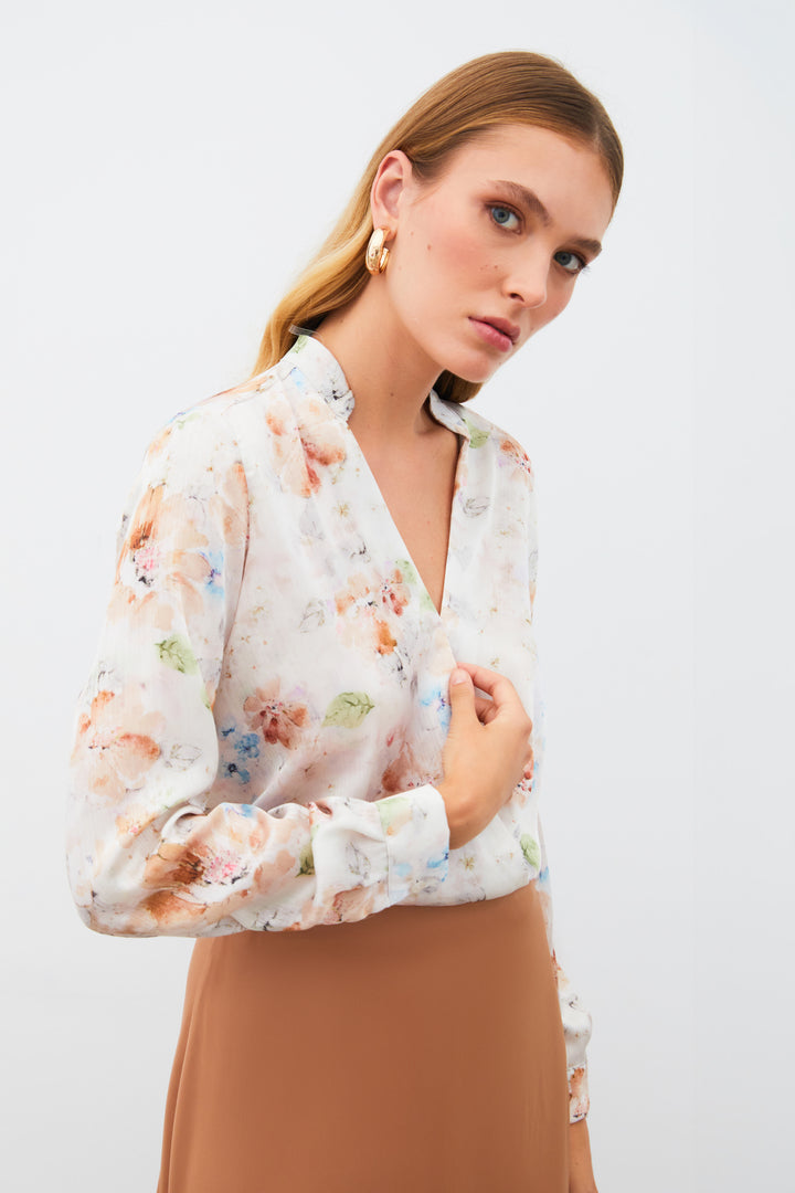 Sateen Blouse croisée à motifs - Vison