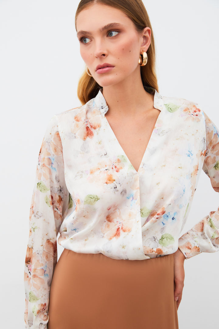 Sateen Blouse croisée à motifs - Vison