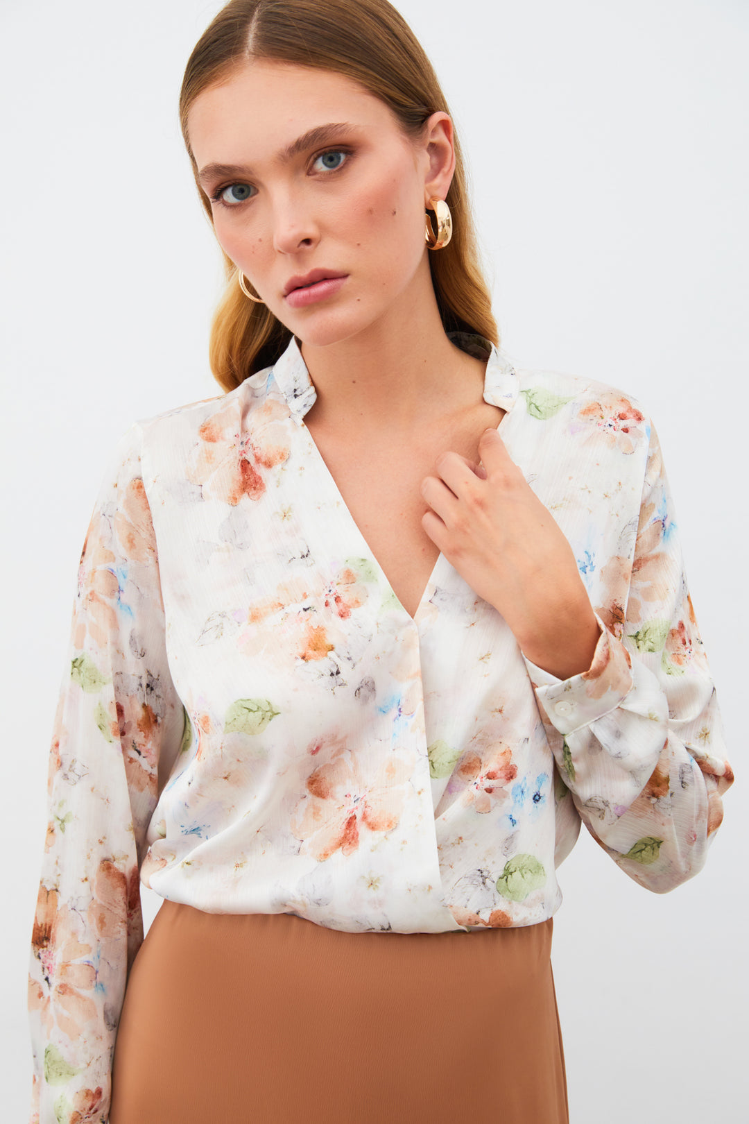 Sateen Blouse croisée à motifs - Vison