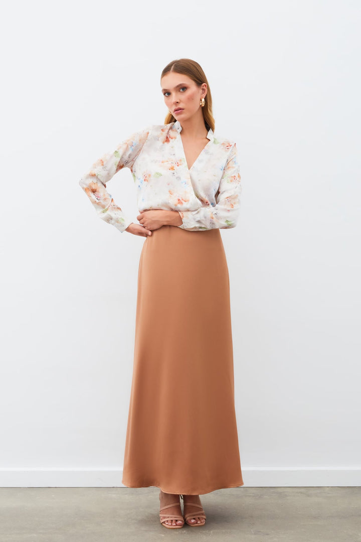Sateen Blouse croisée à motifs - Vison