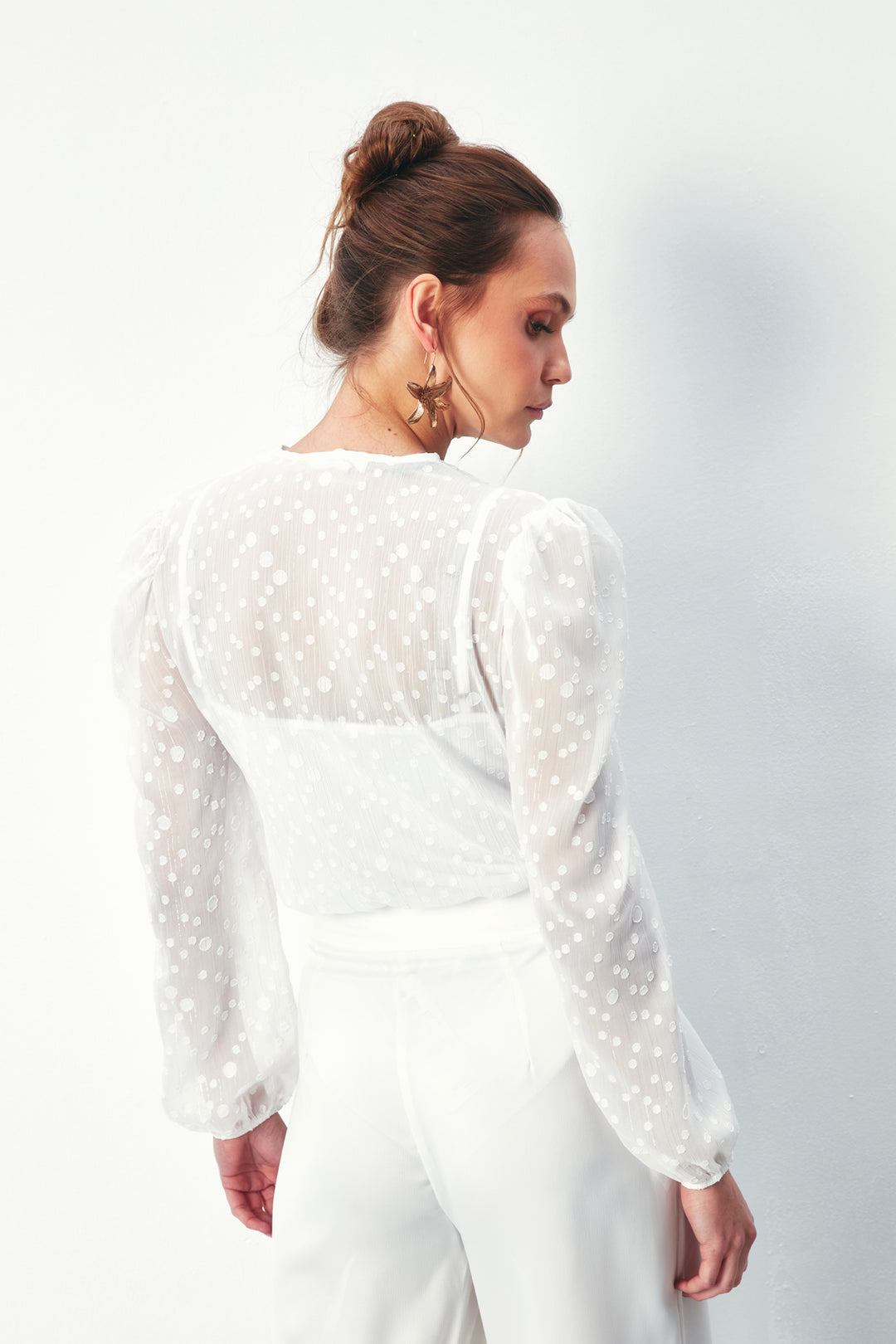 Sateen Blouse Bodysuit Croisée Imprimée - Écru