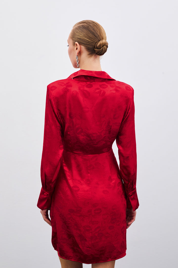 Sateen Robe croisée à motifs - Rouge