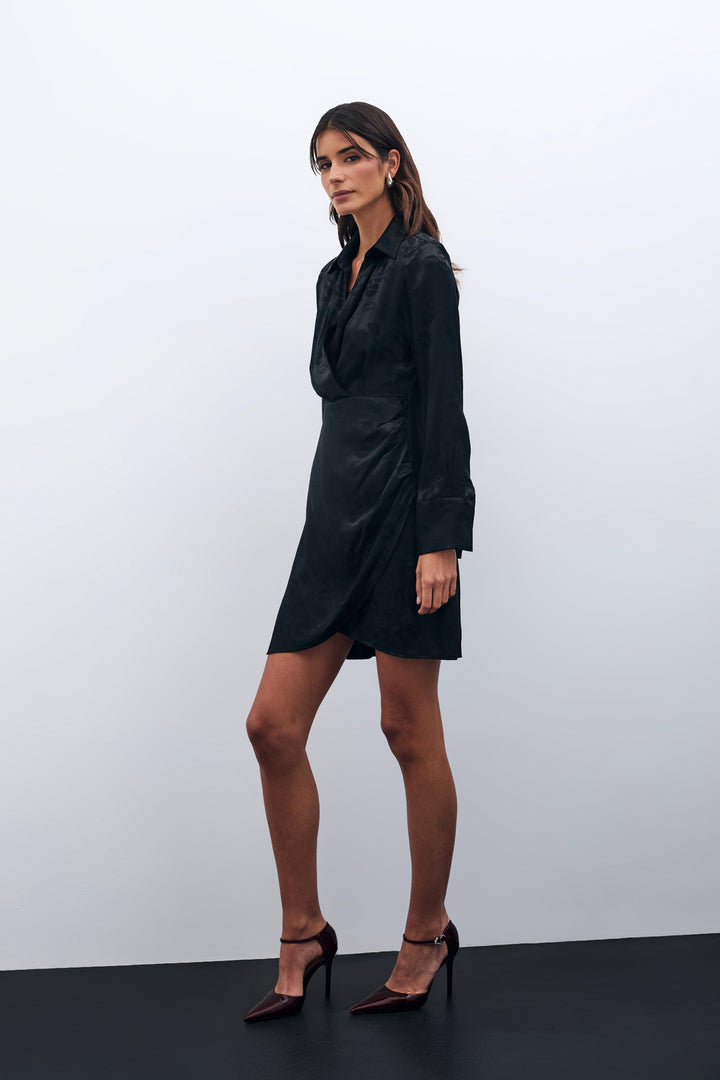 Sateen Robe croisée à motifs - Noir
