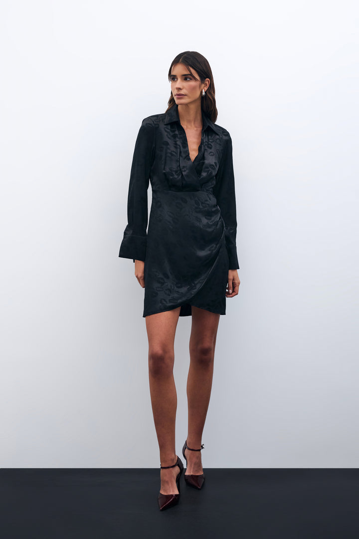 Sateen Robe croisée à motifs - Noir