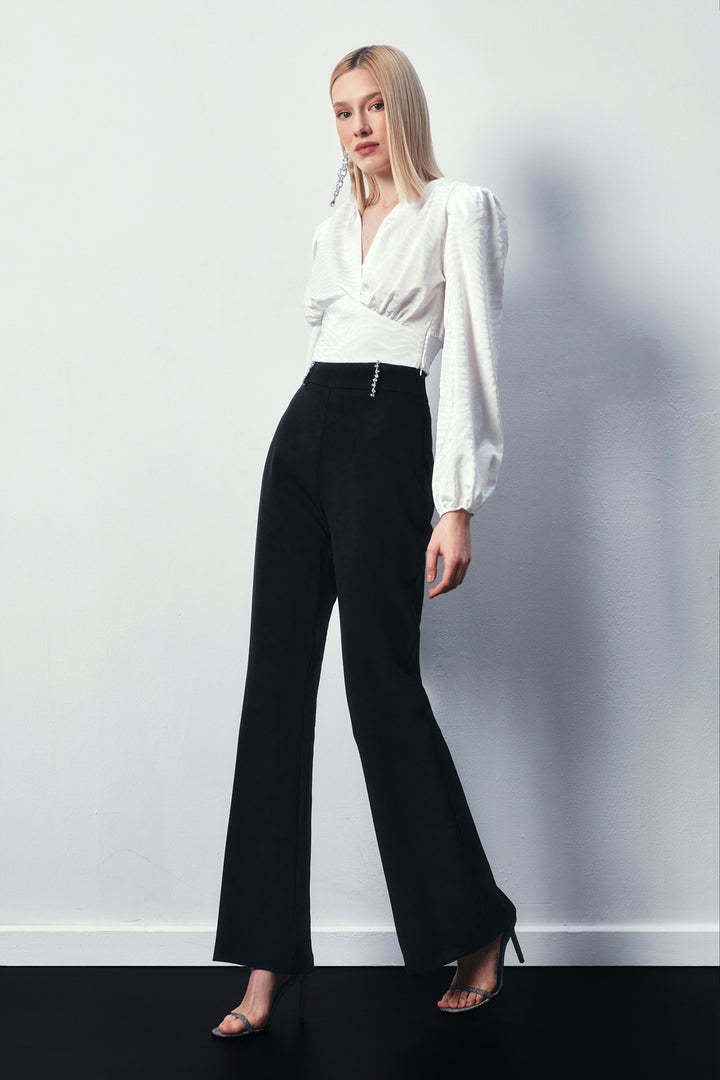 Sateen Blouse en satin à motifs croisés - Écru