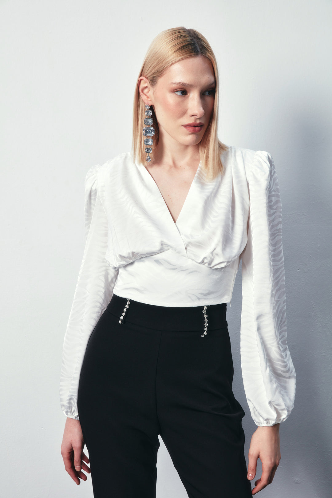 Sateen Blouse en satin à motifs croisés - Écru