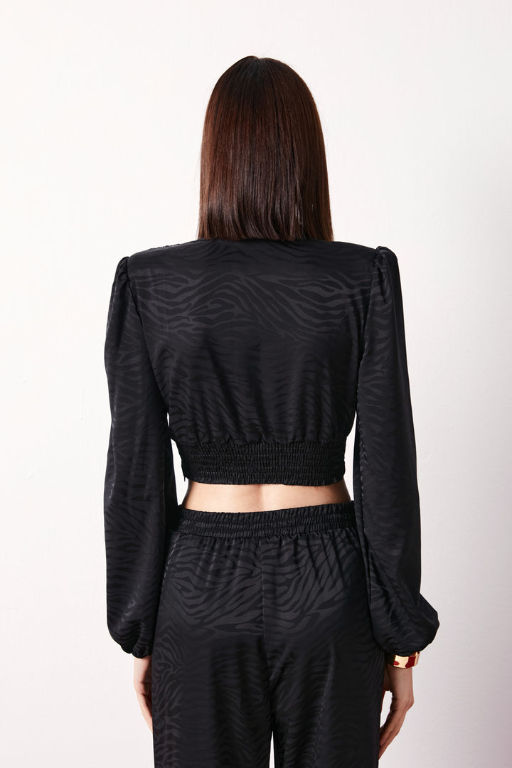 Sateen Blouse en satin à motifs croisés - Noir