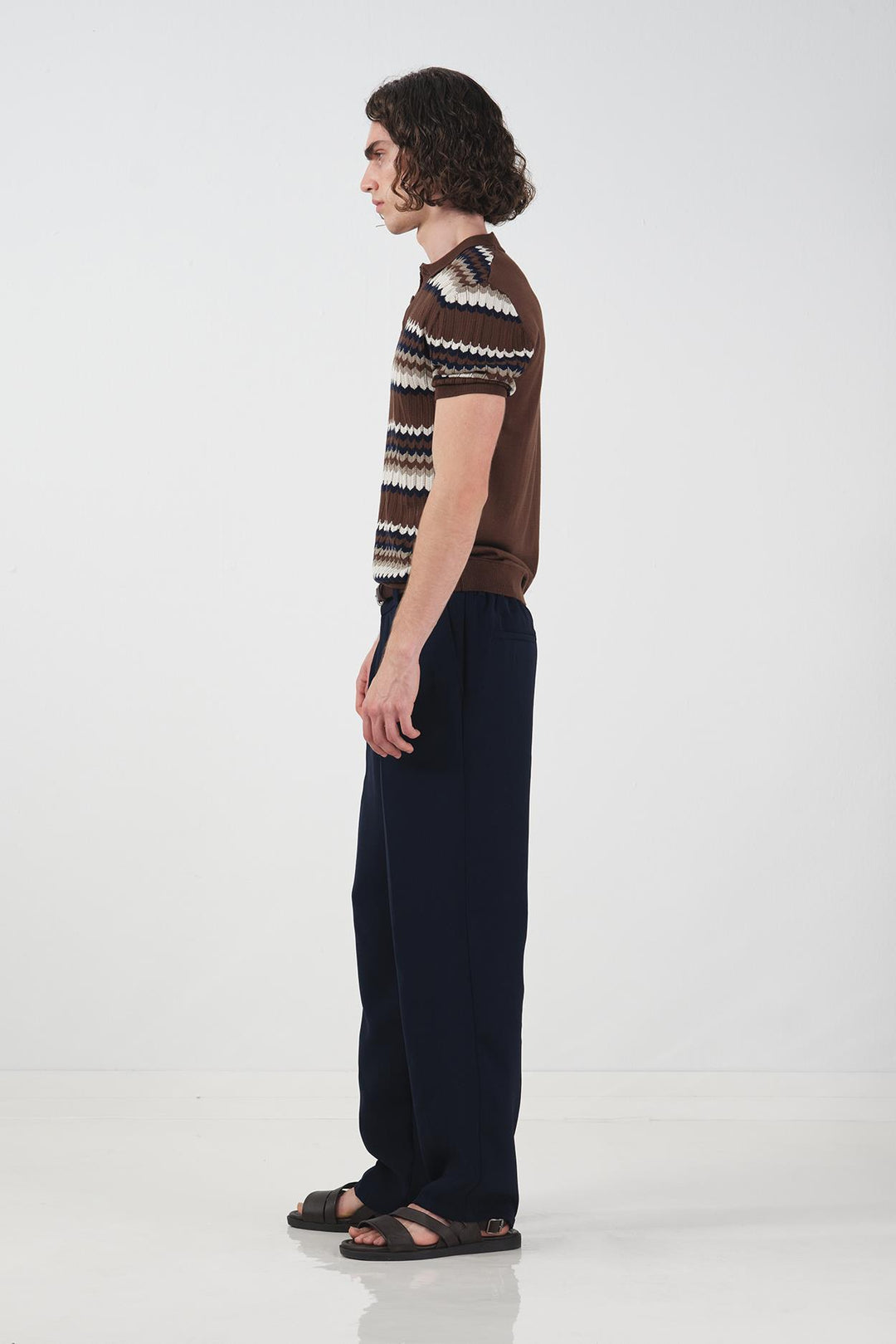 Giesto T-shirt en tricot marron à col polo imprimé - Marron