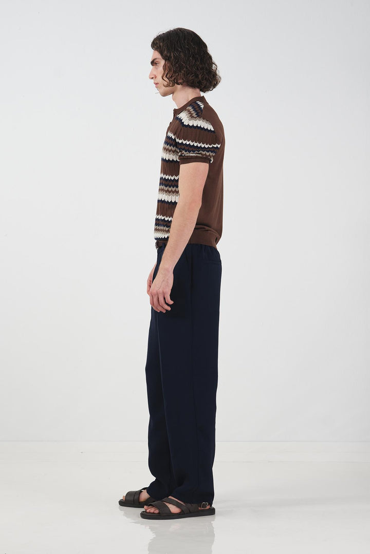 Giesto T-shirt en tricot marron à col polo imprimé - Marron