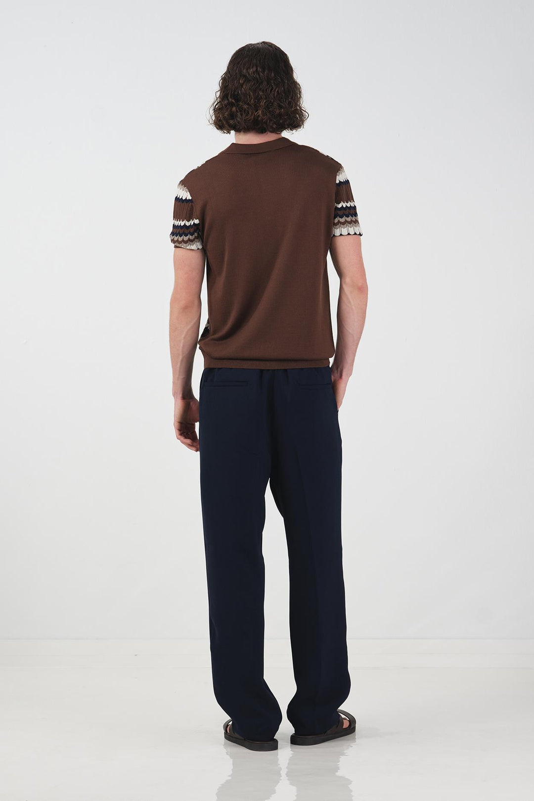Giesto T-shirt en tricot marron à col polo imprimé - Marron