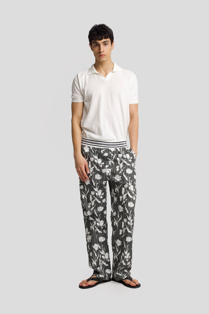 Giesto Pantalon en popeline imprimé - Noir
