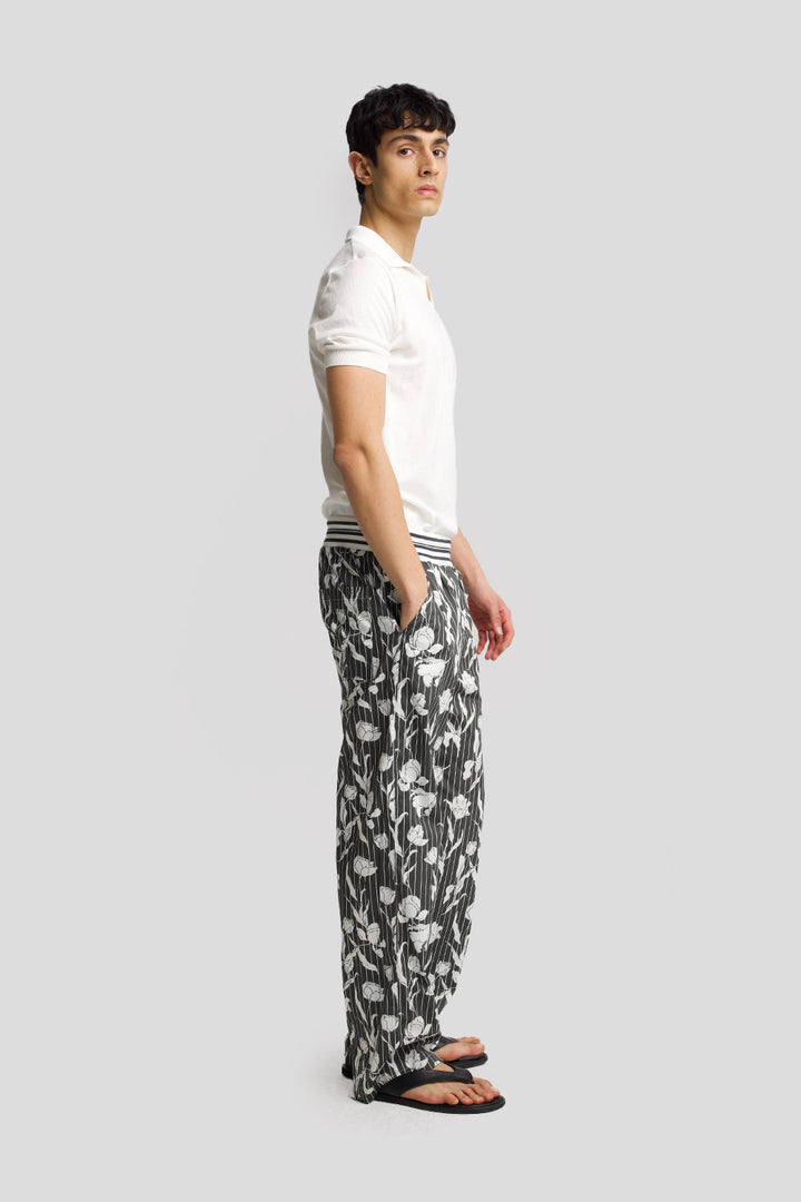 Giesto Pantalon en popeline imprimé - Noir