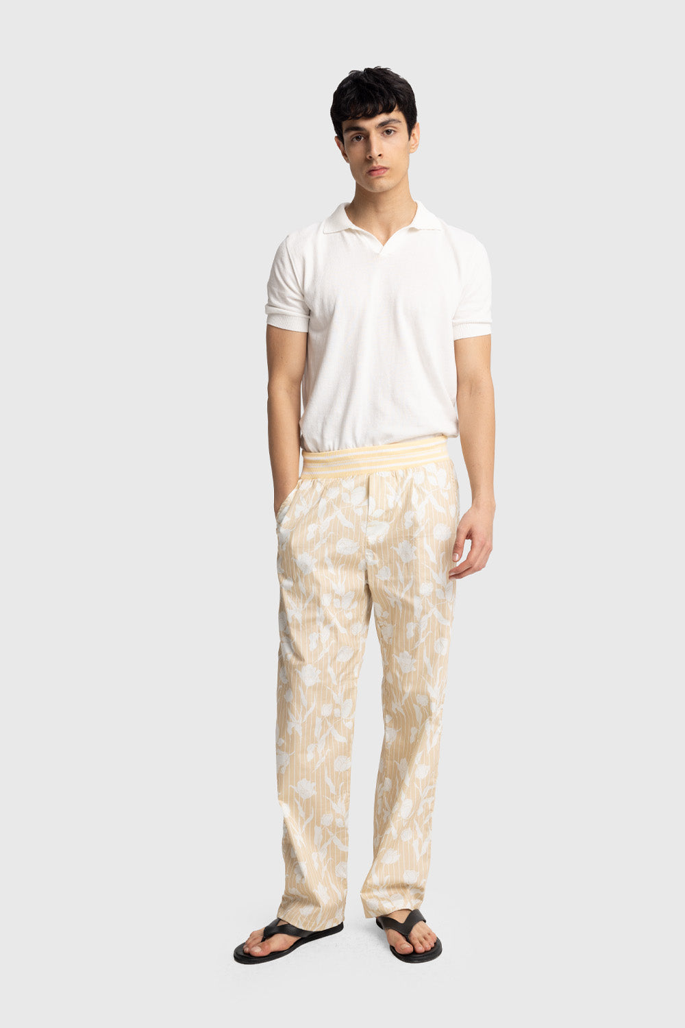 Giesto Pantalon en popeline imprimé - Jaune