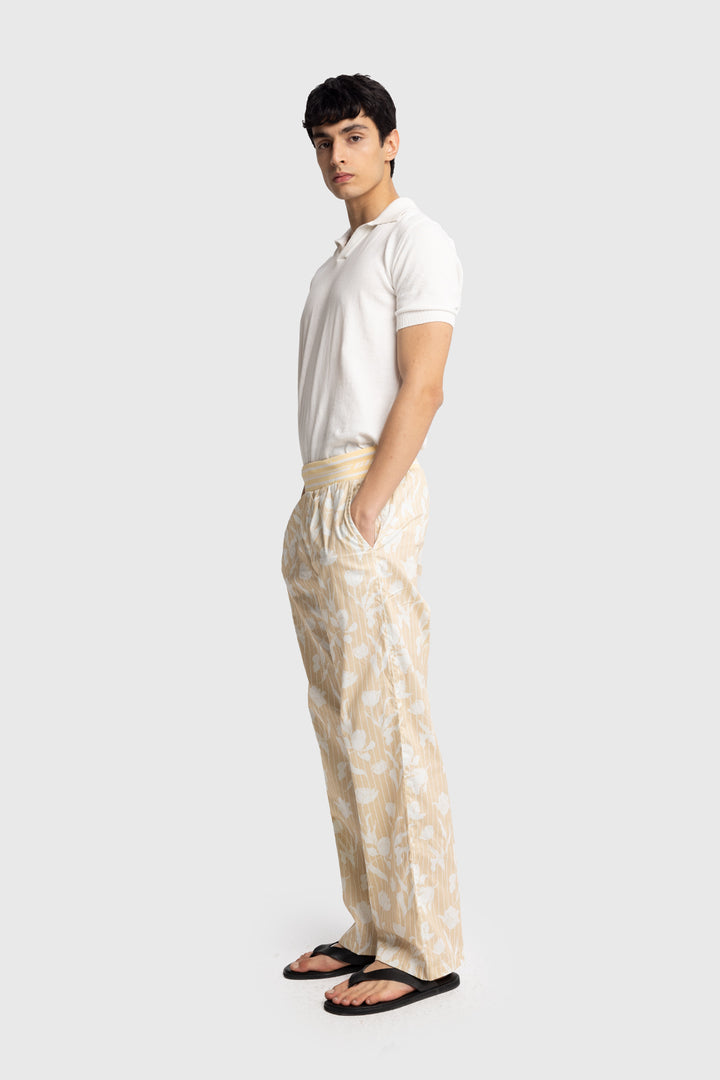 Giesto Pantalon en popeline imprimé - Jaune