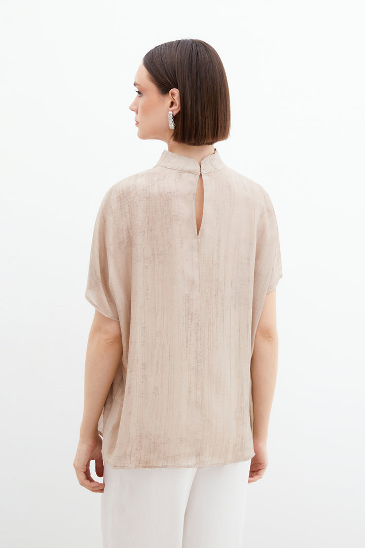 Sateen Blouse ample à motifs - Beige