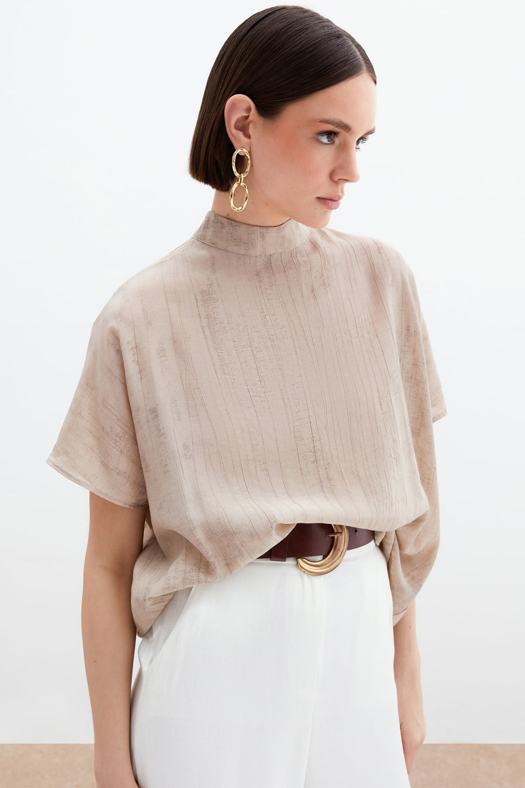 Sateen Blouse ample à motifs - Beige