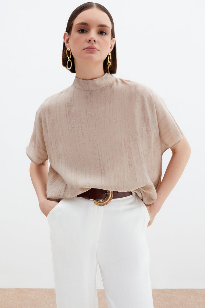 Sateen Blouse ample à motifs - Beige