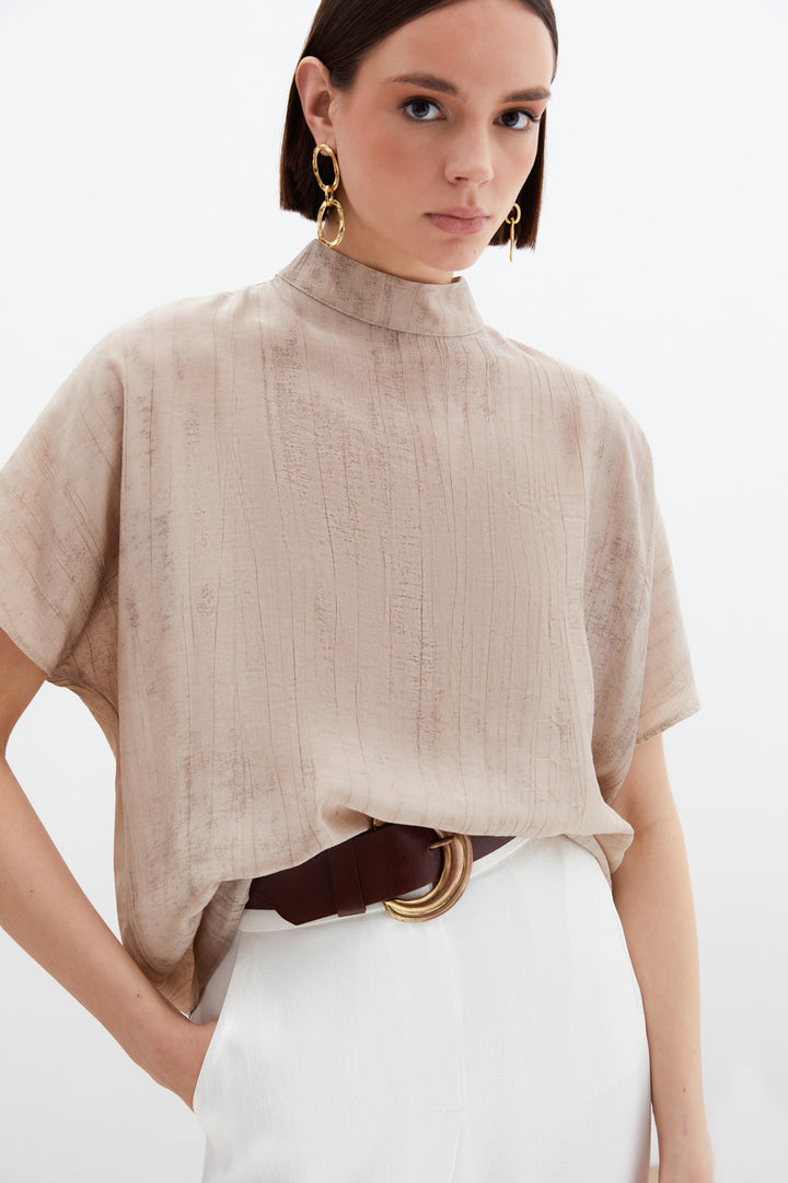 Sateen Blouse ample à motifs - Beige