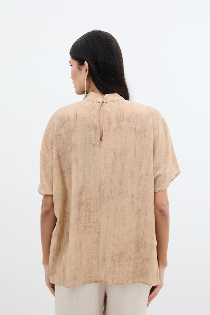 Sateen Blouse Ample Imprimée - camel