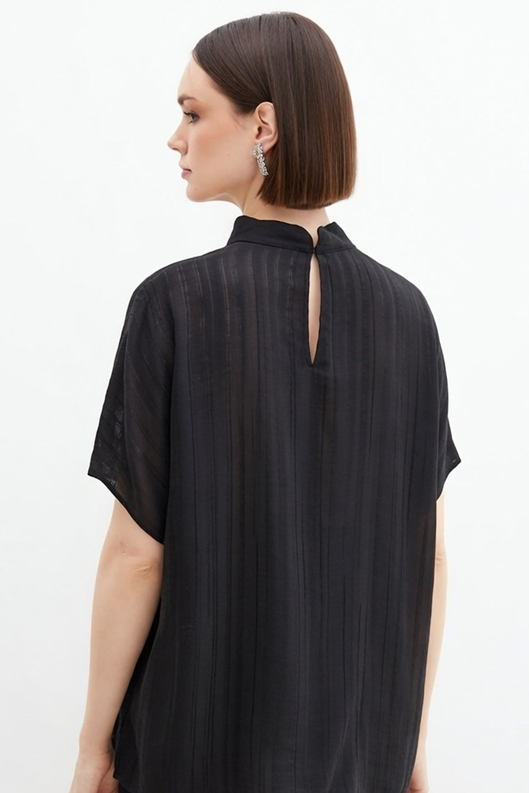 Sateen Blouse Ample Imprimée - Noir