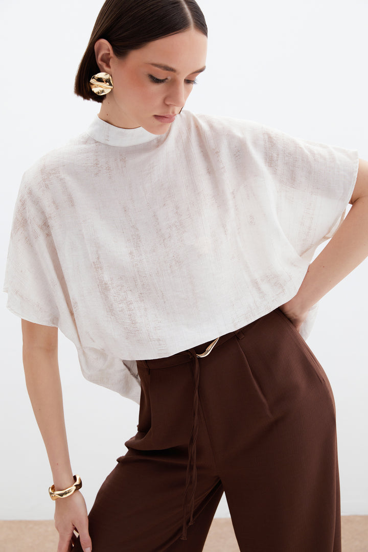 Sateen Blouse Ample Imprimée - Pierre