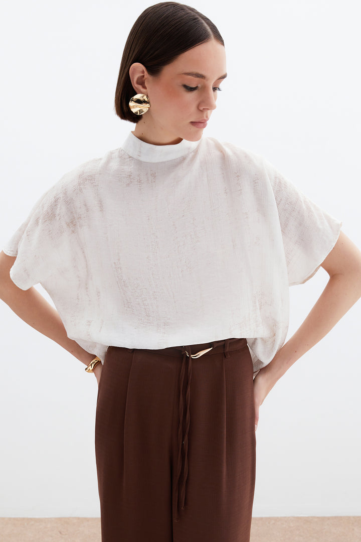 Sateen Blouse Ample Imprimée - Pierre