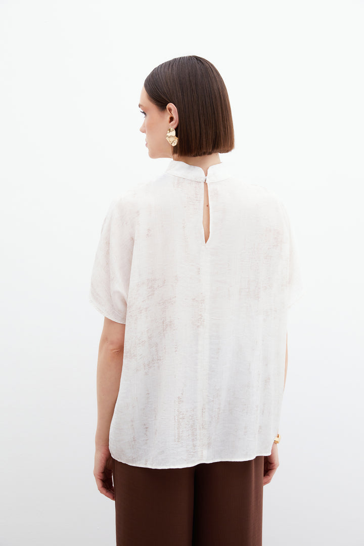 Sateen Blouse Ample Imprimée - Pierre