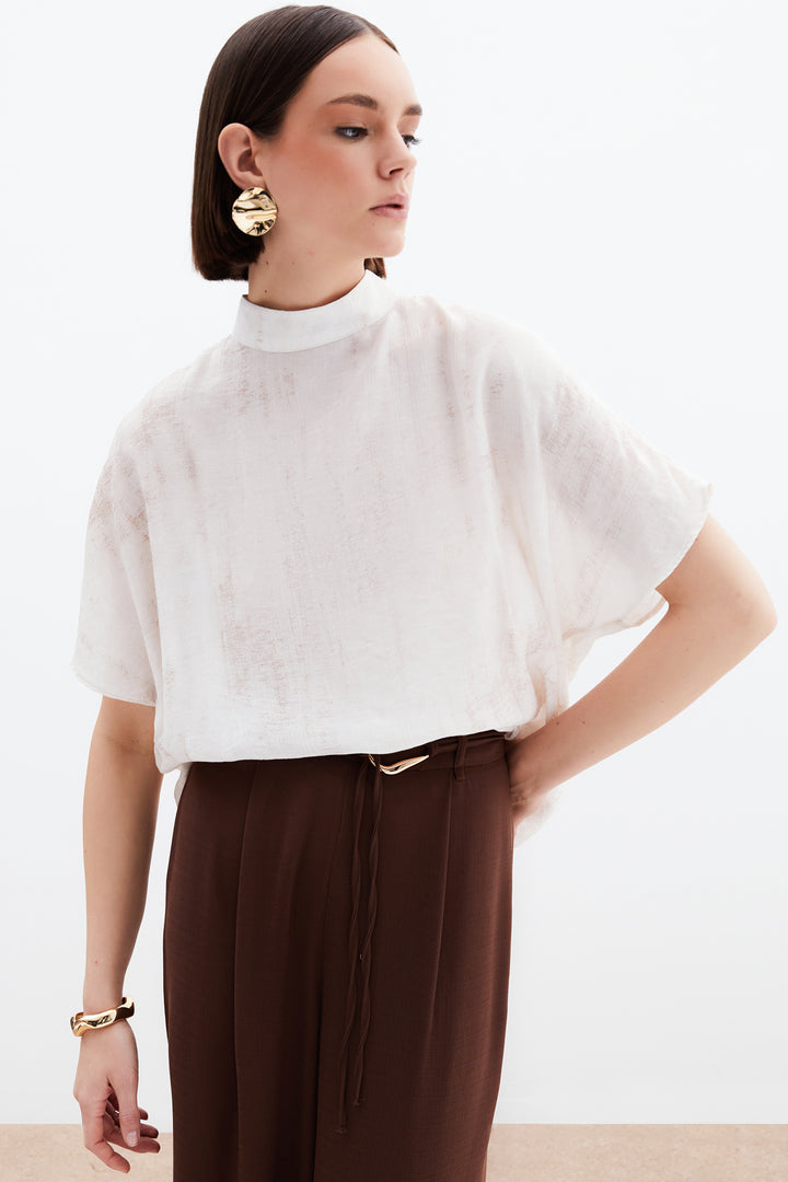 Sateen Blouse Ample Imprimée - Pierre
