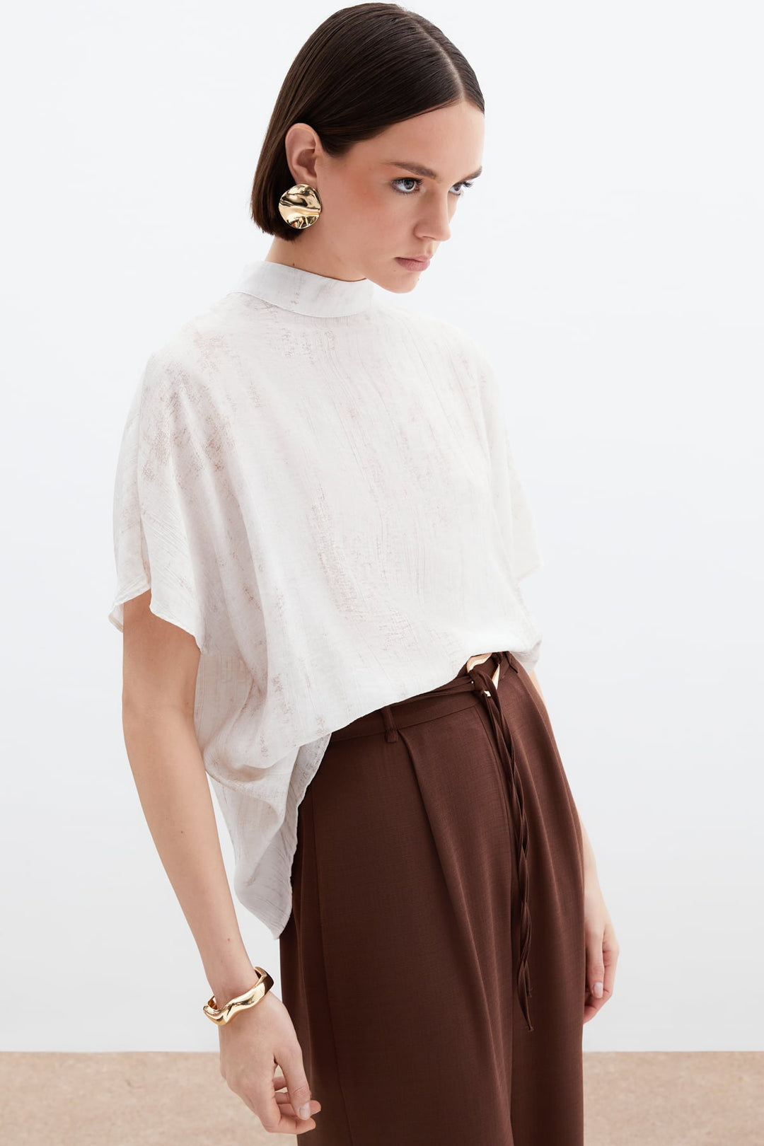 Sateen Blouse Ample Imprimée - Pierre